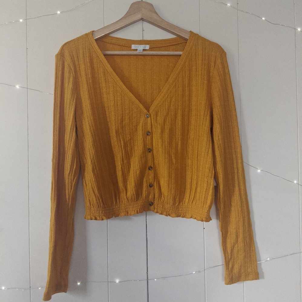 NWT Abound Yellow Crop Button Down Cardigan Medium